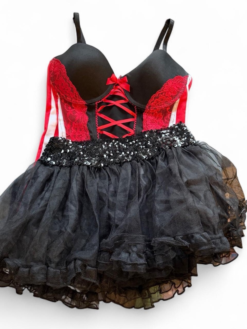 Sexy costume Red & Black Lace Corset  with Black Tulle Skirt